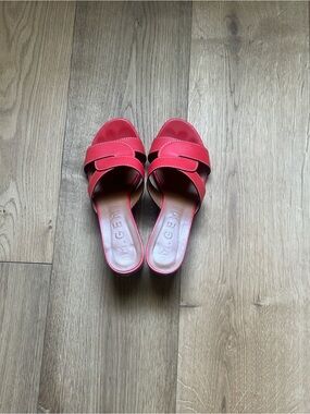 M. Gemi Coral-Red Leather Slide Mules